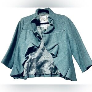 Tabitha for Anthropologie Terrace House Ruffle Wool Blend Jacket Blue Size 12